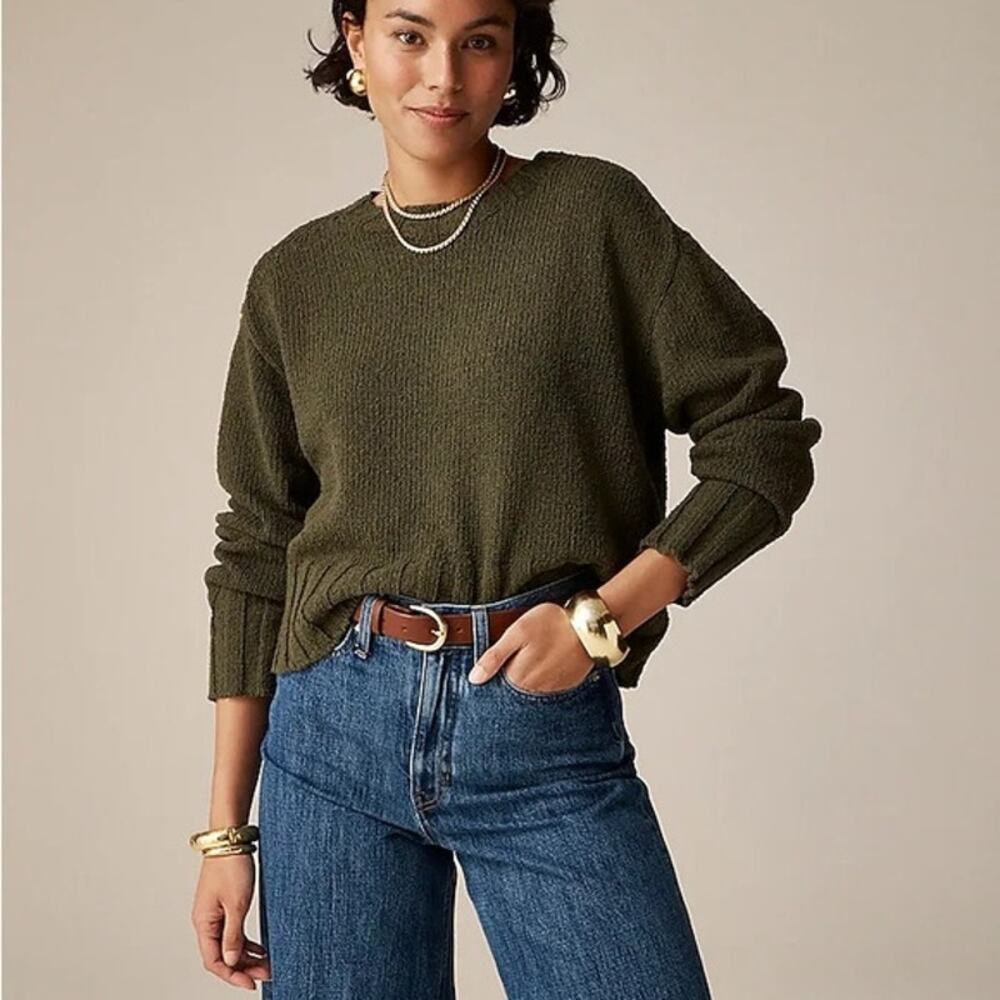 J.Crew Relaxed Crewneck Sweater Olive Green Size Medium